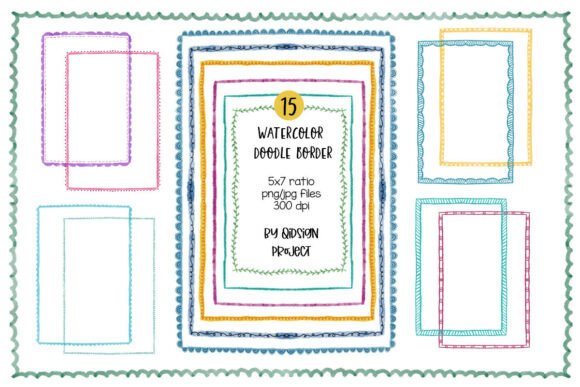 15 Watercolor Doodle Borders: Add Whimsy to 5x7 Designs