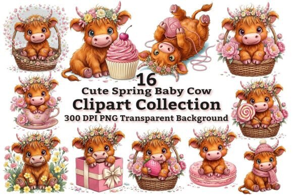 Adorable Highland Cow Clipart for Spring Crafts