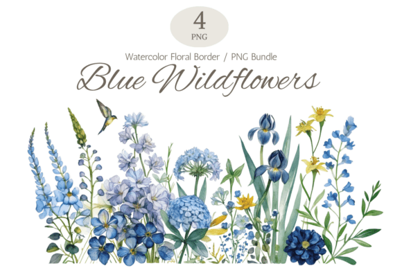 Blue Wildflower Borders: Watercolor Charm for Modern Designs