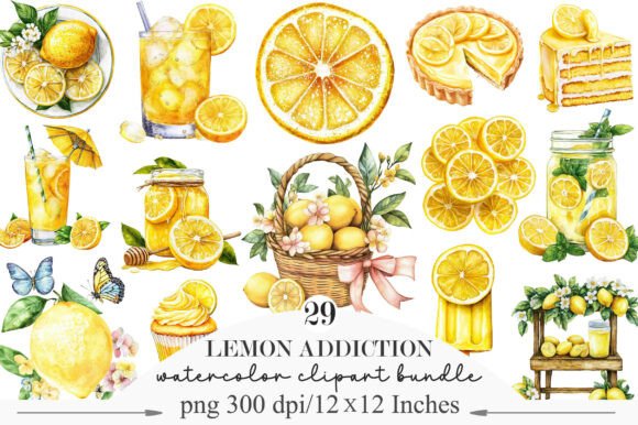 Brighten Your Designs with Watercolor Lemon Addiction Clipart