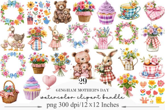 Charming Gingham Clipart for Your Mother's Day Projects