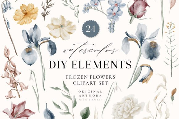 Elegant Frozen Flowers Watercolor Clipart for Timeless Designs