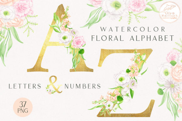Floral Alphabet: Gold Letters, Numbers for Elegant Design