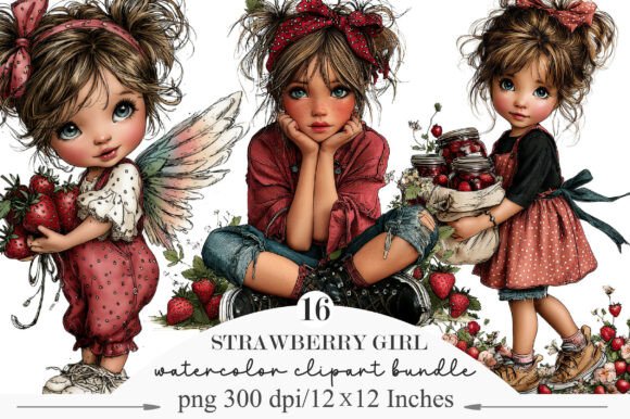 Infuse Charm with Strawberry Girl Whimsical Clipart