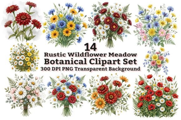 Rustic Wildflower Botanical Clipart: A Meadow for Your Designs