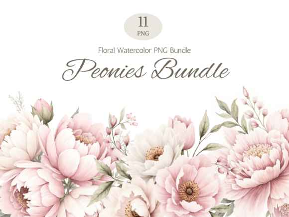 Soft Blush Florals: The Watercolor Peony PNG Bundle for Every Project
