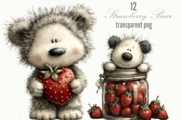 Sweeten Your Designs: The Versatile Strawberry Bear PNG Clipart Set
