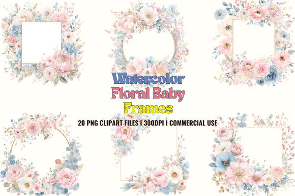 Watercolor Floral Baby Frames: Elegant Clipart for Gentle Designs