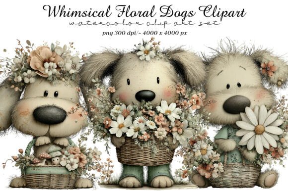 Whimsical Floral Dogs Clipart: A Designer's Best Friend